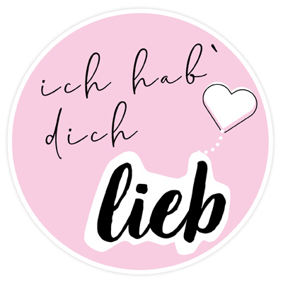 Aufkleber "Ich hab dich lieb", rosa, rund, Durchmesser 50 mm