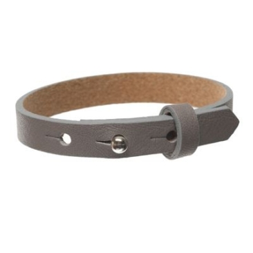 Milano leather bracelet for slider beads, width 10 mm, length 25 cm, grey