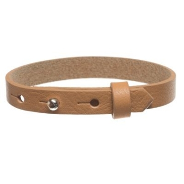 Milano leather bracelet for slider beads, width 10 mm, length 25 cm, light brown