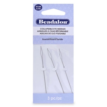 Beadalon Collapsible Eye Needel, Perlnadel, 3 Stück, Nadeldicke 0,7 mm