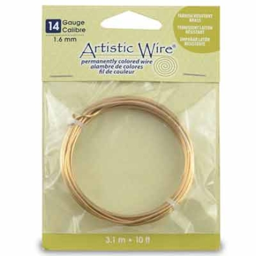Beadalon Artistic Wire (modelling wire), 14 gauge (1.6 mm), brass-coloured, roll with 10 ft (3.1 m)
