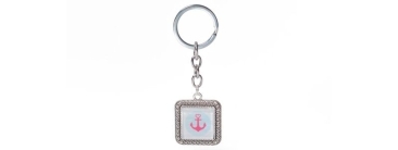 Keyring with square glass cabochon anchor