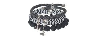 Bracelets avec corde à voile rayée noire