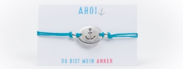 Bracelet en coton ancre bleu turquoise-argent
