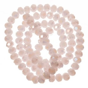 Strand of glass facet rondel, 4 x 6 mm, pink opaque AB, length of the strand approx. 40 cm