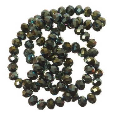Strand of glass facet rondell, 4 x 6 mm, green metallic, length of the strand approx. 40 cm