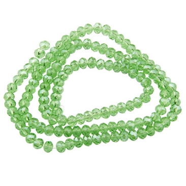 Strand of glass facetted beads, rondel, approx. 4.5 x 3.5 mm, completely galvanised rainbow effect, light green, length of strand approx. 40 cm