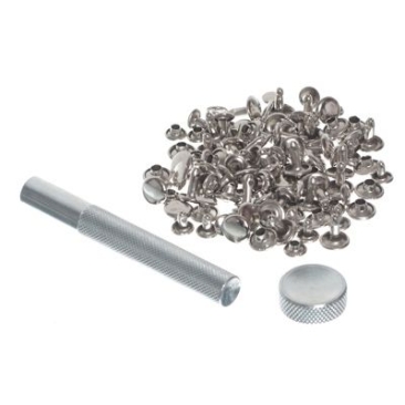 Set of rivet tools (2 pieces) and 60 silver-coloured rivets in different sizes