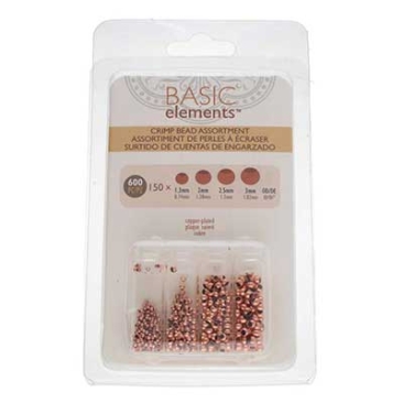 Set of squeeze beads, 150 beads each: 1.3 mm, 1.8 mm, 2.0 mm, 2.5 mm (600 beads in total), bronze coloured
