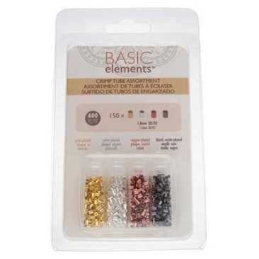 Squeeze tube set, diameter 1.8 mm, 150 beads each in gold-plated, silver-plated, copper-coloured, black (total 600 beads)
