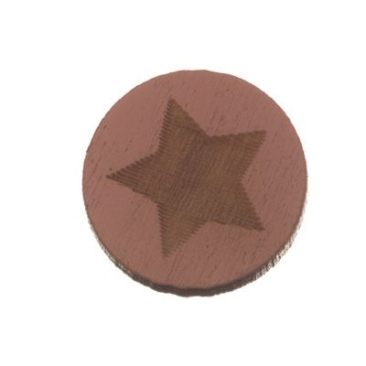 Wooden cabochon, round, diameter 12 mm, motif star, pink
