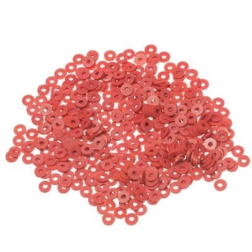 Perles de Katsuki, diamètre 4 mm, couleur rouge foncé, forme disque, quantité un brin