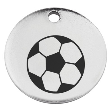 Edelstahl Anhänger, Motiv "Fußball", Rund, Durchmesser 15 mm, silberfarben
