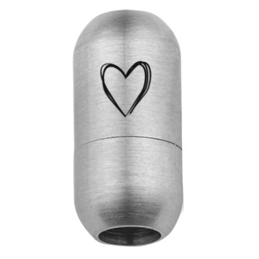 Roestvrijstalen magnetische sluiting voor 5 mm banden, sluitingmaat 18,5 x 9 mm, hartmotief, zilverkleurig