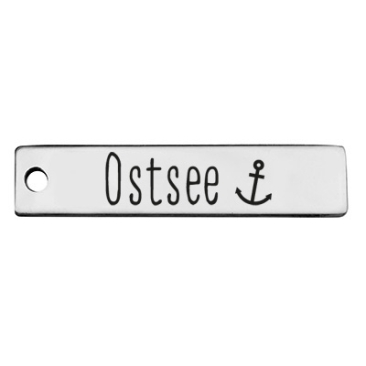 Stainless steel pendant, rectangle, 40 x 9 mm, motif: Baltic Sea , silver-coloured