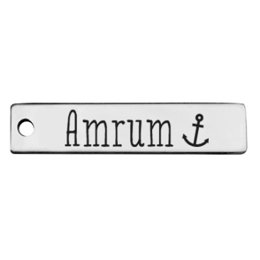 Stainless steel pendant, rectangle, 40 x 9 mm, motif: Amrum, silver-coloured
