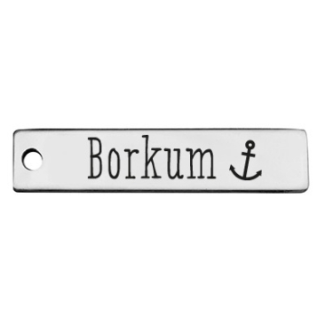 Stainless steel pendant, rectangle, 40 x 9 mm, motif: Borkum, silver-coloured