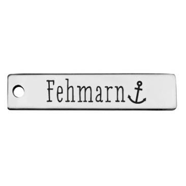 Stainless steel pendant, rectangle, 40 x 9 mm, motif: Fehmarn, silver-coloured