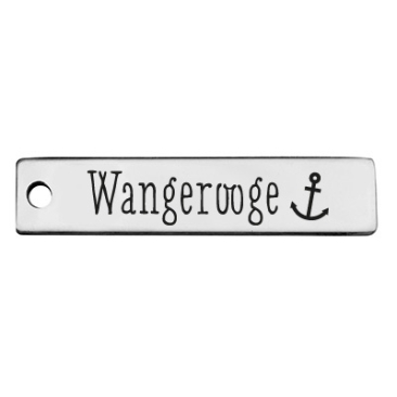 Stainless steel pendant, rectangle, 40 x 9 mm, motif: Wangerooge, silver-coloured