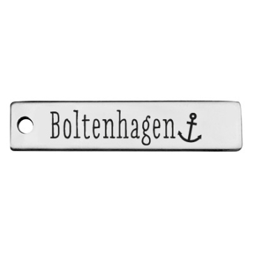 Stainless steel pendant, rectangle, 40 x 9 mm, motif: Boltenhagen, silver-coloured