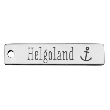 Roestvrij stalen hanger, rechthoek, 40 x 9 mm, motief: Helgoland, zilverkleurig