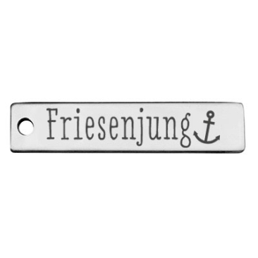 Stainless steel pendant, rectangle, 40 x 9 mm, motif: Frisian boy, silver-coloured