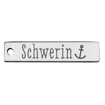 Stainless steel pendant, rectangle, 40 x 9 mm, motif: Schwerin, silver-coloured