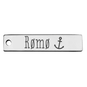 Stainless steel pendant, rectangle, 40 x 9 mm, motif: Romo, silver-coloured