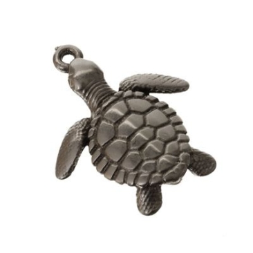 Metalen hanger schildpad, 20 x 16,7 mm, verzilverd