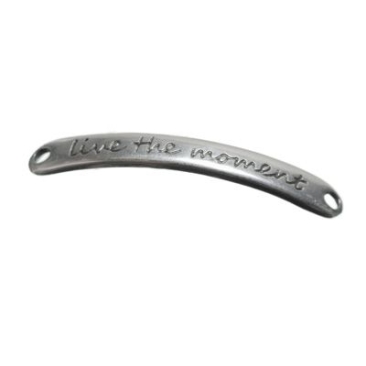 Bracelet connector, "Live the moment" motif, 44 x 5 mm, silver-plated