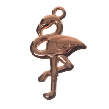 Metal pendant flamingo, diameter 17 x 26 mm, rose gold plated