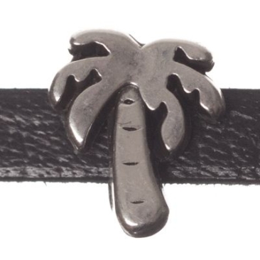 Metallperle Mini-Slider Palme, versilbert, ca. 10 x 11 mm