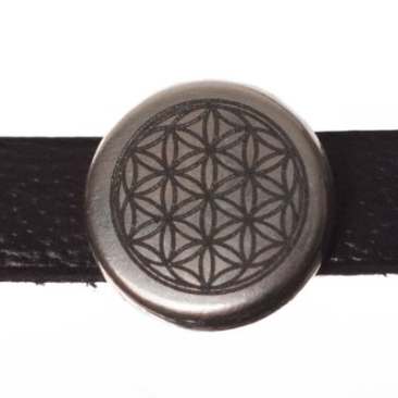 Metal bead mini slider flower of life, silver-plated, approx. 9 mm, diameter thread opening: 5.2 x 2.0 m