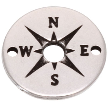 Armbandstekker kompas, diameter 16 mm, verzilverd