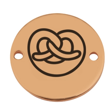 Coin bracelet connector pretzel, 15 mm, gold-plated, motif laser engraved