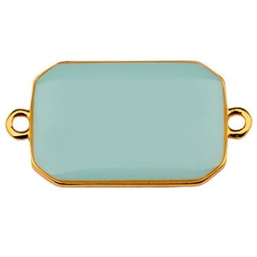 Bracelet connector rectangle, 27 x 14.5 mm, aqua enamelled, gold-plated