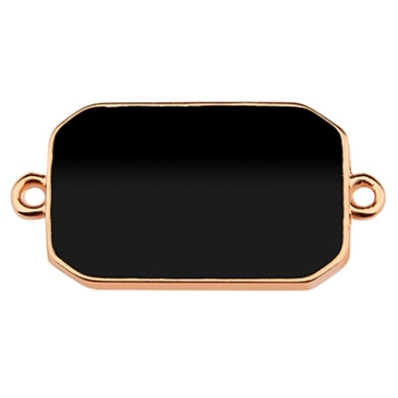 Bracelet connector rectangle, 27 x 14.5 mm, black enamel, gold-plated