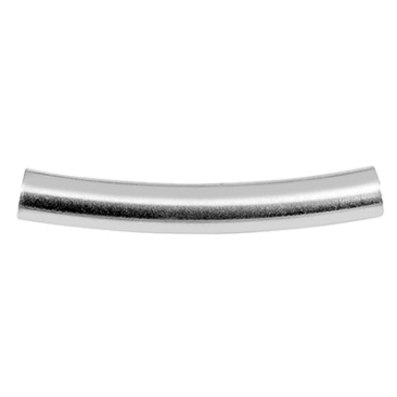 Metal bead curved tube, 20 x 3 mm, inner diameter 2.4 mm, silver plated