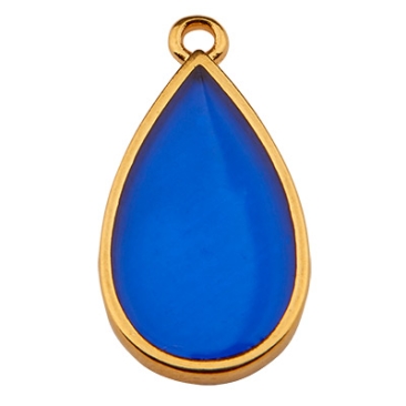 Metal pendant drop, 22.5 x 11.5 mm, Vitraux, glass colour: dark blue, gold-plated