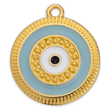 Metal pendant round, with eye motif, enamelled, 18 x 20.5 mm, gold-plated