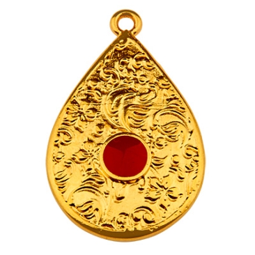 Metal pendant drop, 28 x 17.5 mm, enamelled, gold-plated