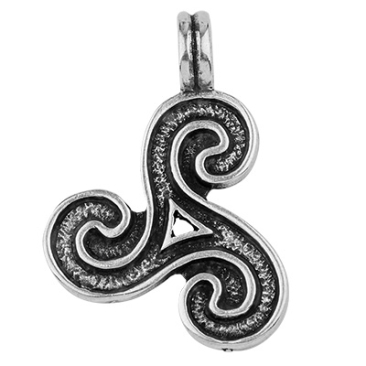 Metal pendant triskele, silver-plated, 34 x 24 mm