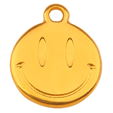 Pendentif métal Smiley, doré, 15 x 12,5 mm