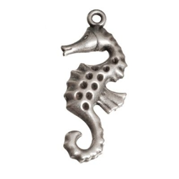 Metal pendant, seahorse, 35 x 14 mm, silver-plated
