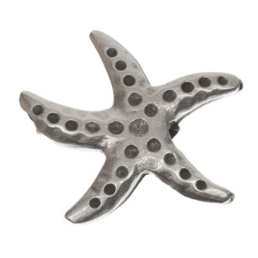 Perle métallique, étoile de mer, 27 x 25 mm, argentée