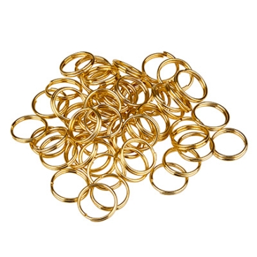 Split rings, 10 mm, double bent, gold-coloured, 10 grams