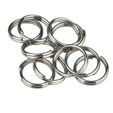 Stainless steel split rings, 8 mm, double bent, silver-coloured, 10 pieces