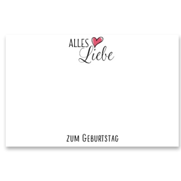Carte décorative "Alles Liebe Zum Geburtstag", horizontale, blanche, dimensions 8,5 x 5,5 cm