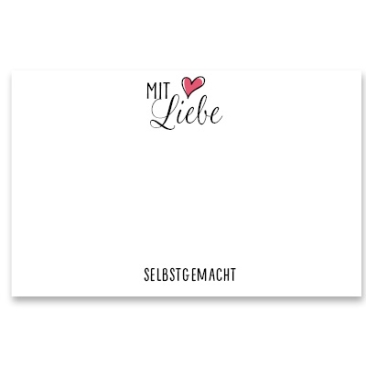 Self-made with love" jewellery card, landscape, white, size 8.5 x 5.5 cm