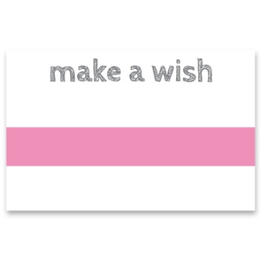 Carte-bijou "make a wish", horizontale, blanche/rose, dimensions 8,5 x 5,5 cm